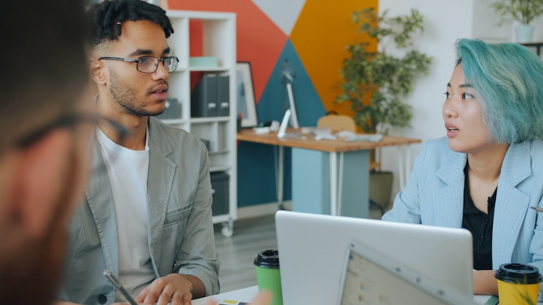 diverse people discussing trends